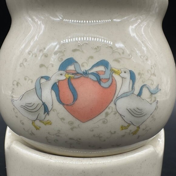 Vintage Potpourri Wax Warmer Heart Cutouts Blue Bow Goose 1980s Ceramic Cottage - Picture 8 of 11